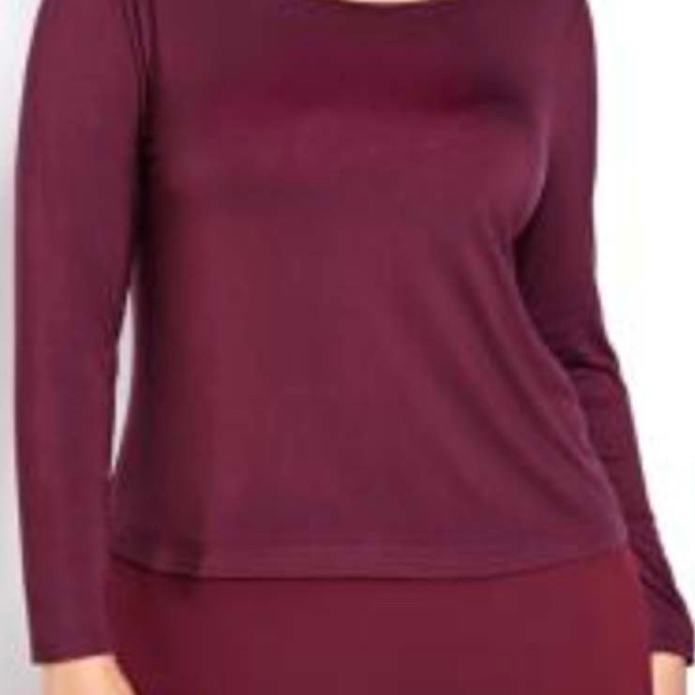 SWEATER, BOAT NECK, WINE, SZ 4X, LONG SLEEVES, VISCOSE SPANDEX, CHIFFON PANEL,